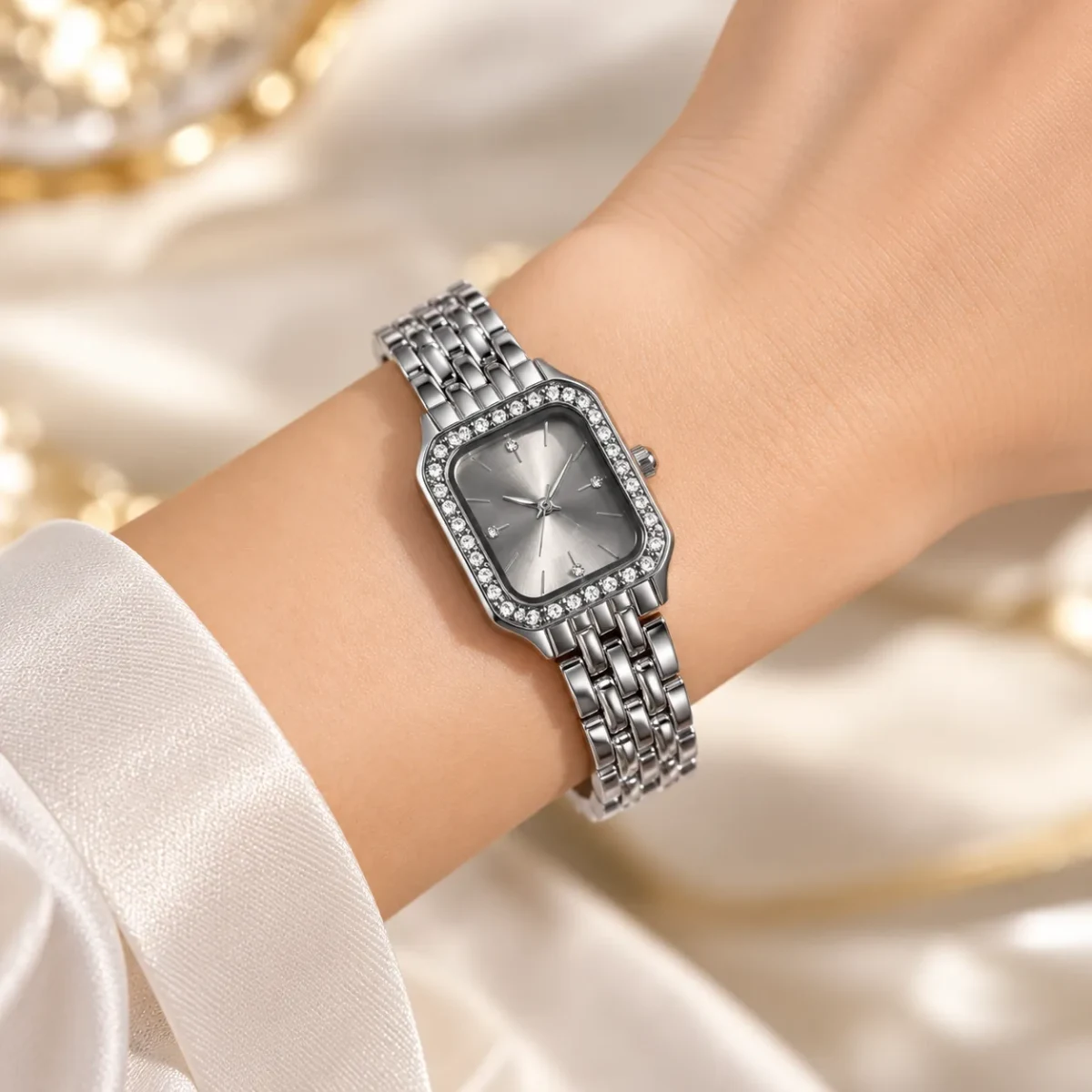 Stainless Steel Premium Luxury Crystal Bezel Ladies Watch – Gold & Silver — image 3