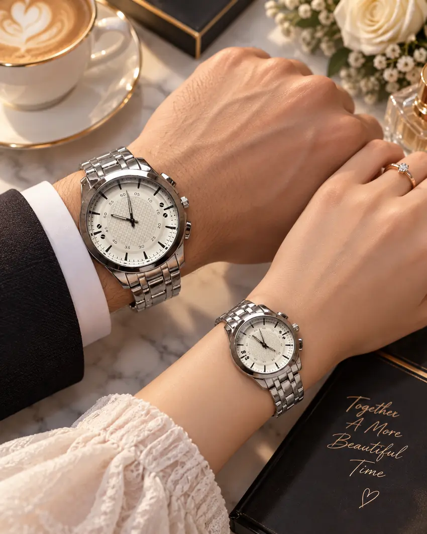 Elegant Silver Couple Watch Set – Men’s & Women’s Matching Watches (STAINLESS STEEL)