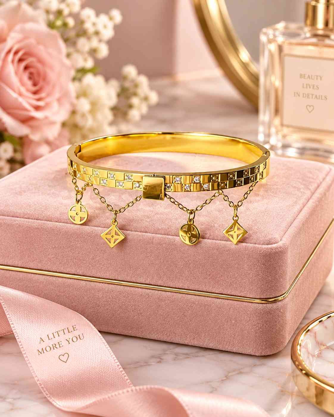 Stainless Steel Gold Geometric Charm Crystal Bangle for Women — image 2