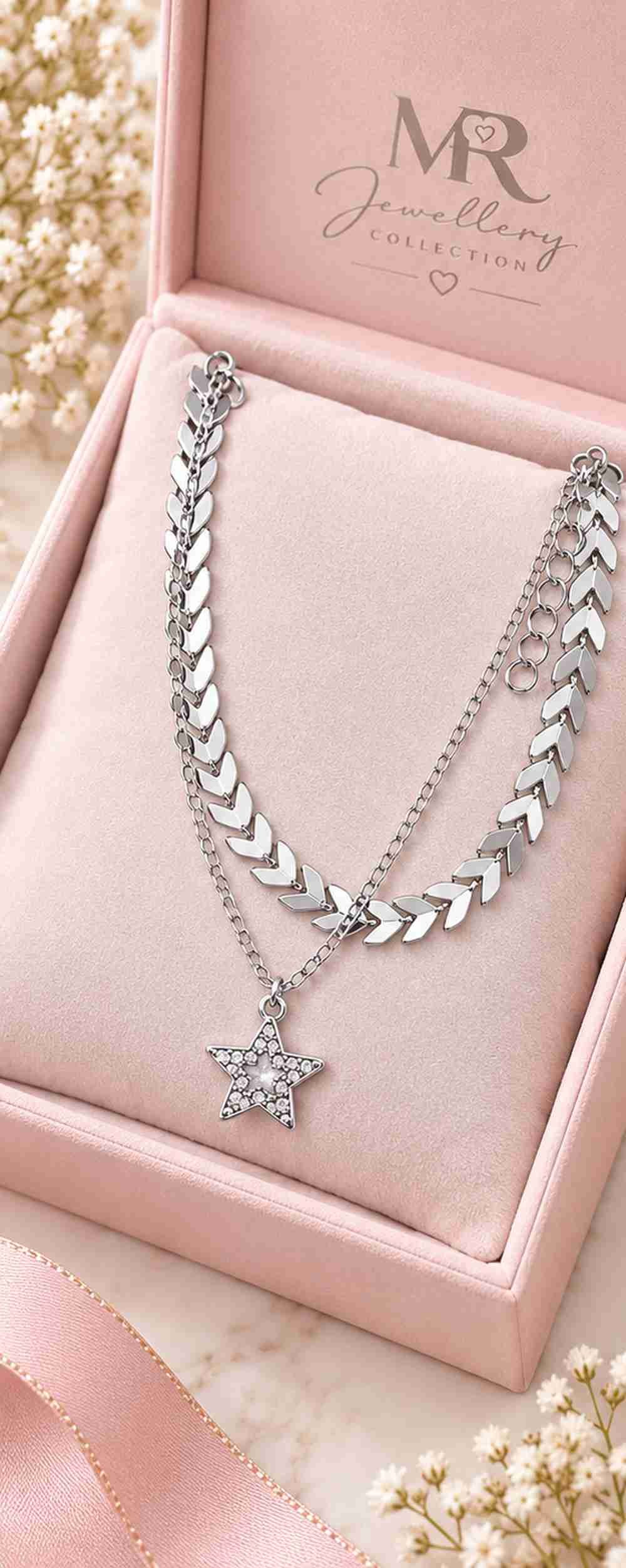 Stainless Steel Silver Layered Chevron Star Charm Anklet for Women — image 2
