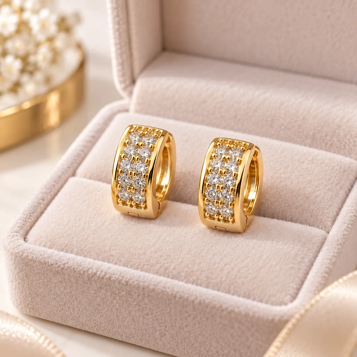 Stainless Steel Gold Pavé Crystal Huggie Hoop Earrings for Women