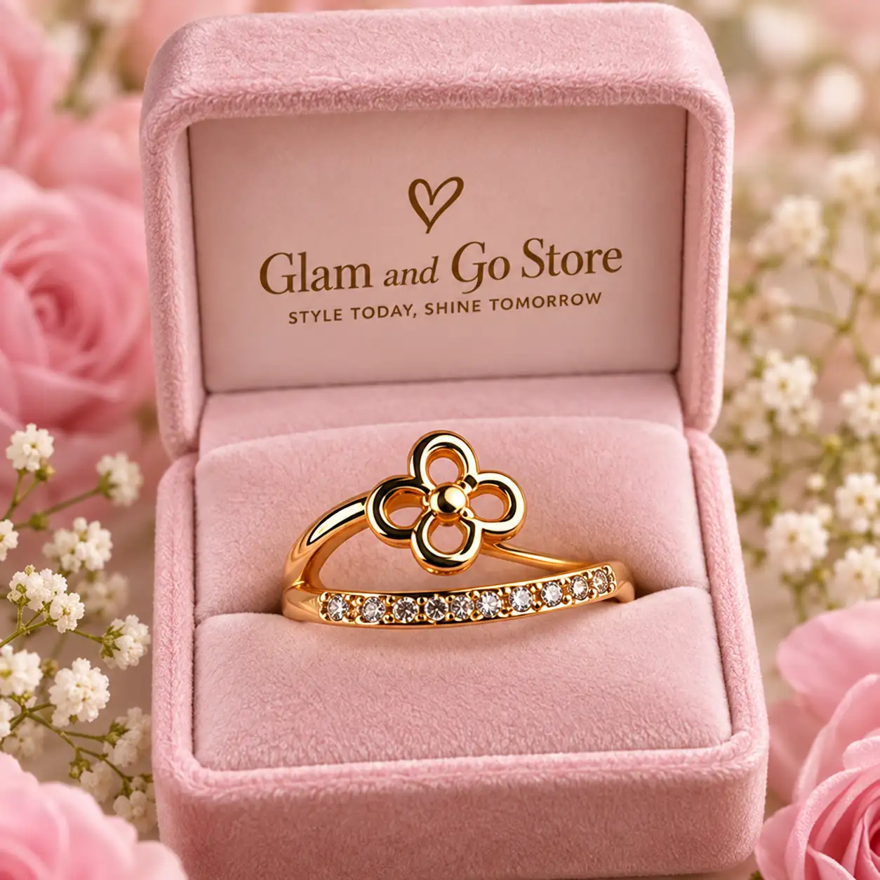 Stainless Steel Gold Teardrop Leaf Crystal Ring for Women