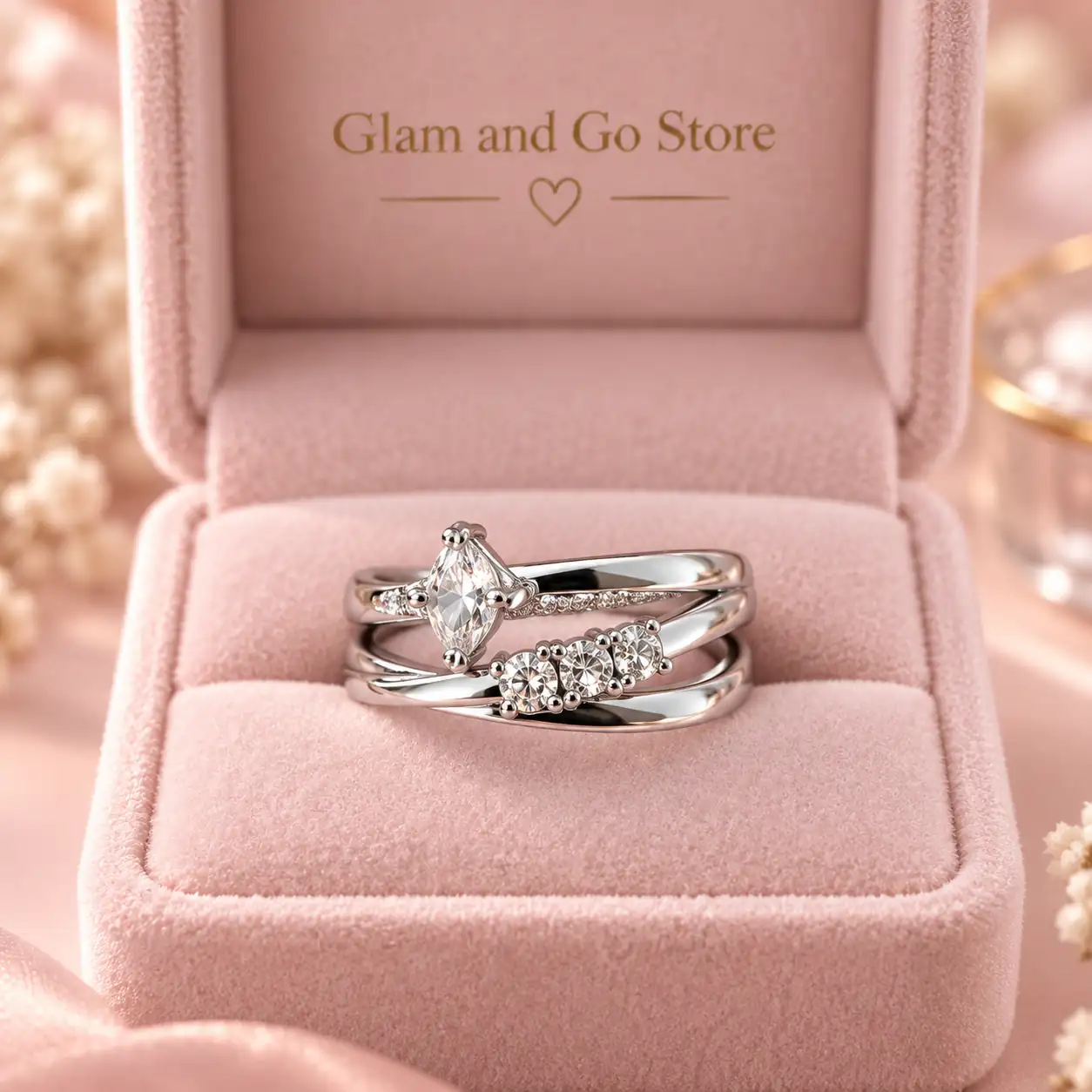 Stainless Steel Silver Marquise Crystal Crossover Ring for Women