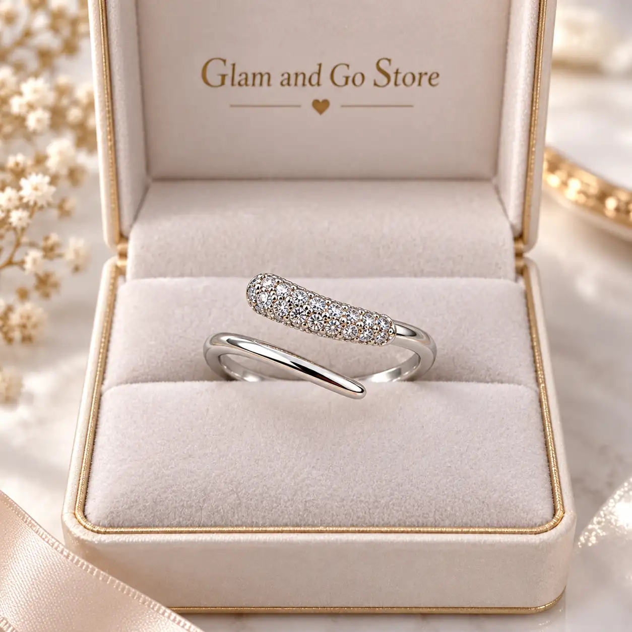 Stainless Steel Silver Open Pavé Crystal Wrap Ring for Women