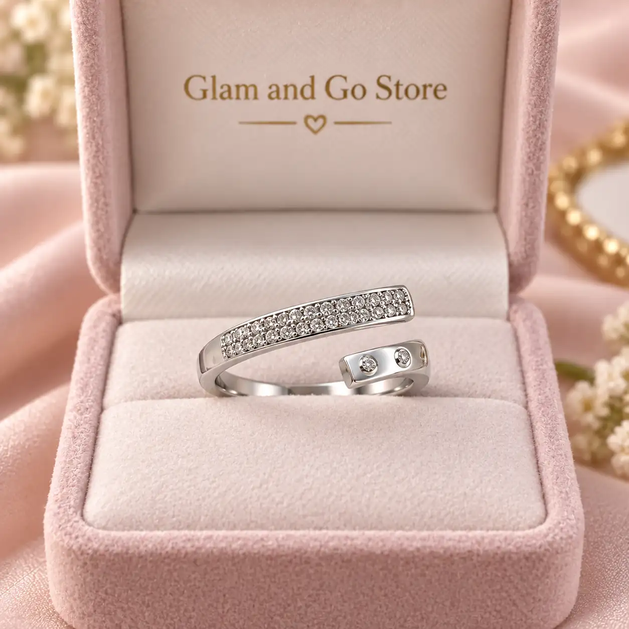 Stainless Steel Silver Open Crystal Bar Ring for Women