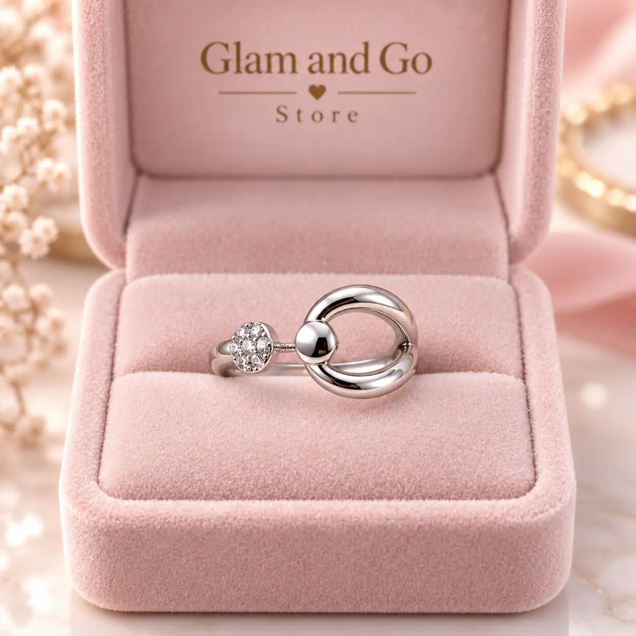 Stainless Steel Silver Circle Crystal Open Ring for Women