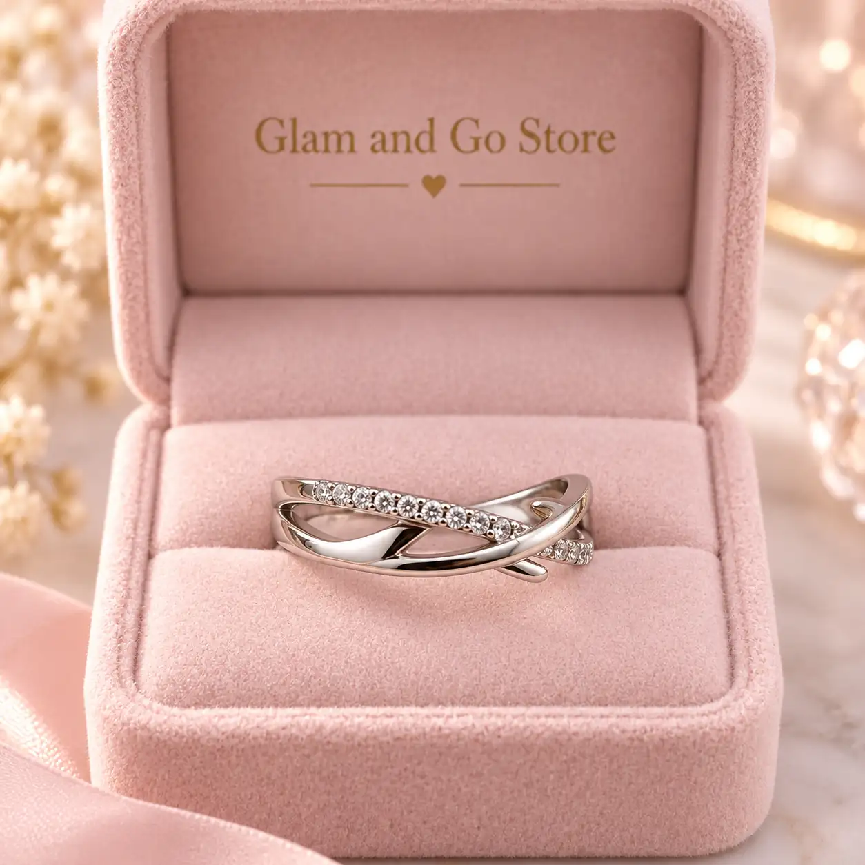 Stainless Steel Silver Crossover Crystal Statement Ring for Women