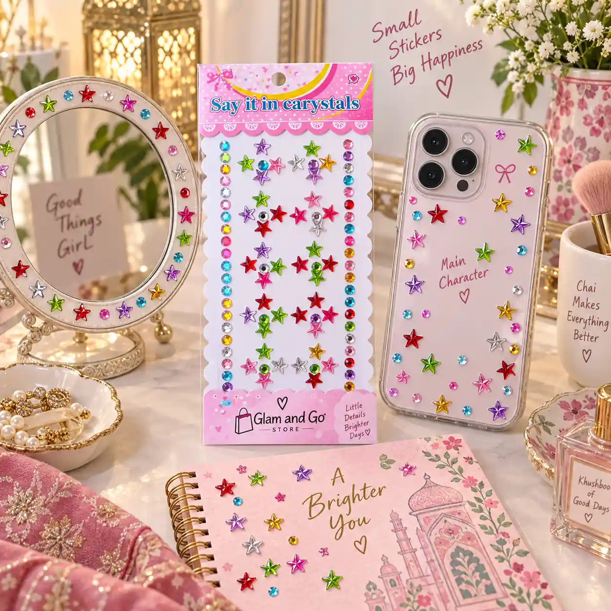 Multicolour Crystal Star & Rhinestone Decorative Sticker Sheet