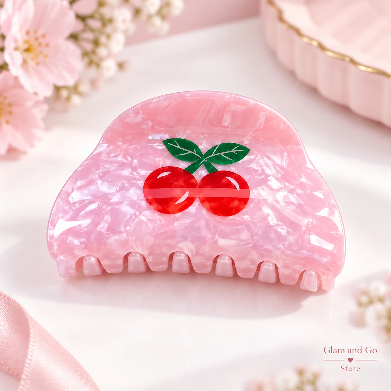 Cute Cherry Fruit Hair Claw Clip – Pearl Pink — image 2