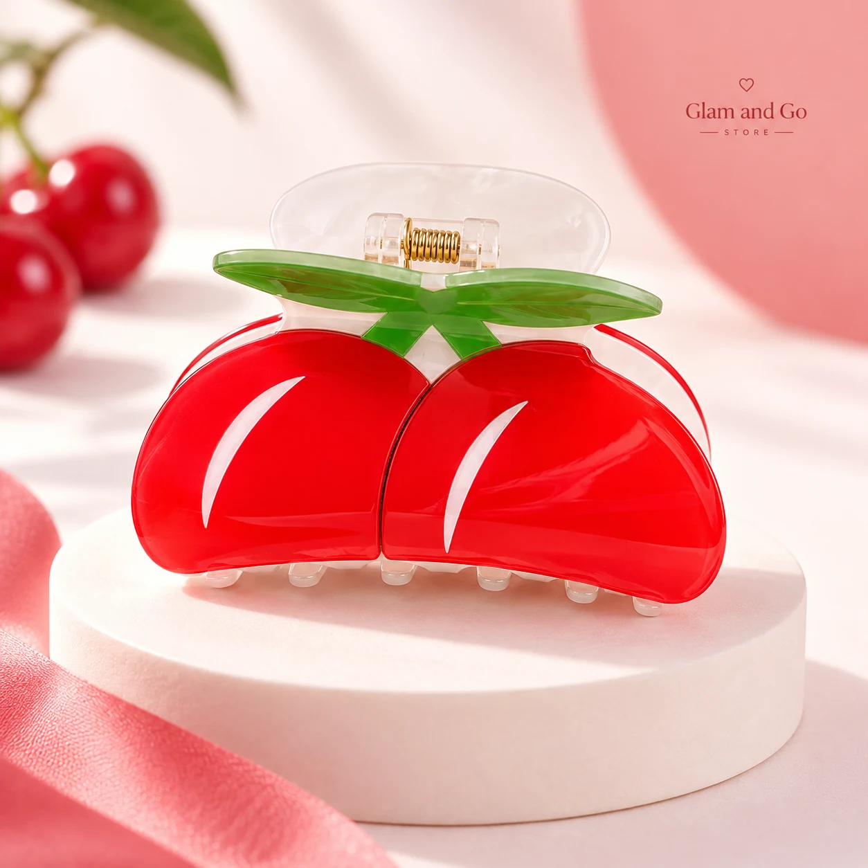 Cute Double Cherry Fruit Hair Claw Clip – Red — image 2