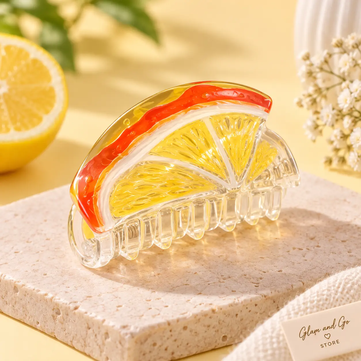 Cute Citrus Slice Hair Claw Clip – Yellow & Orange — image 2