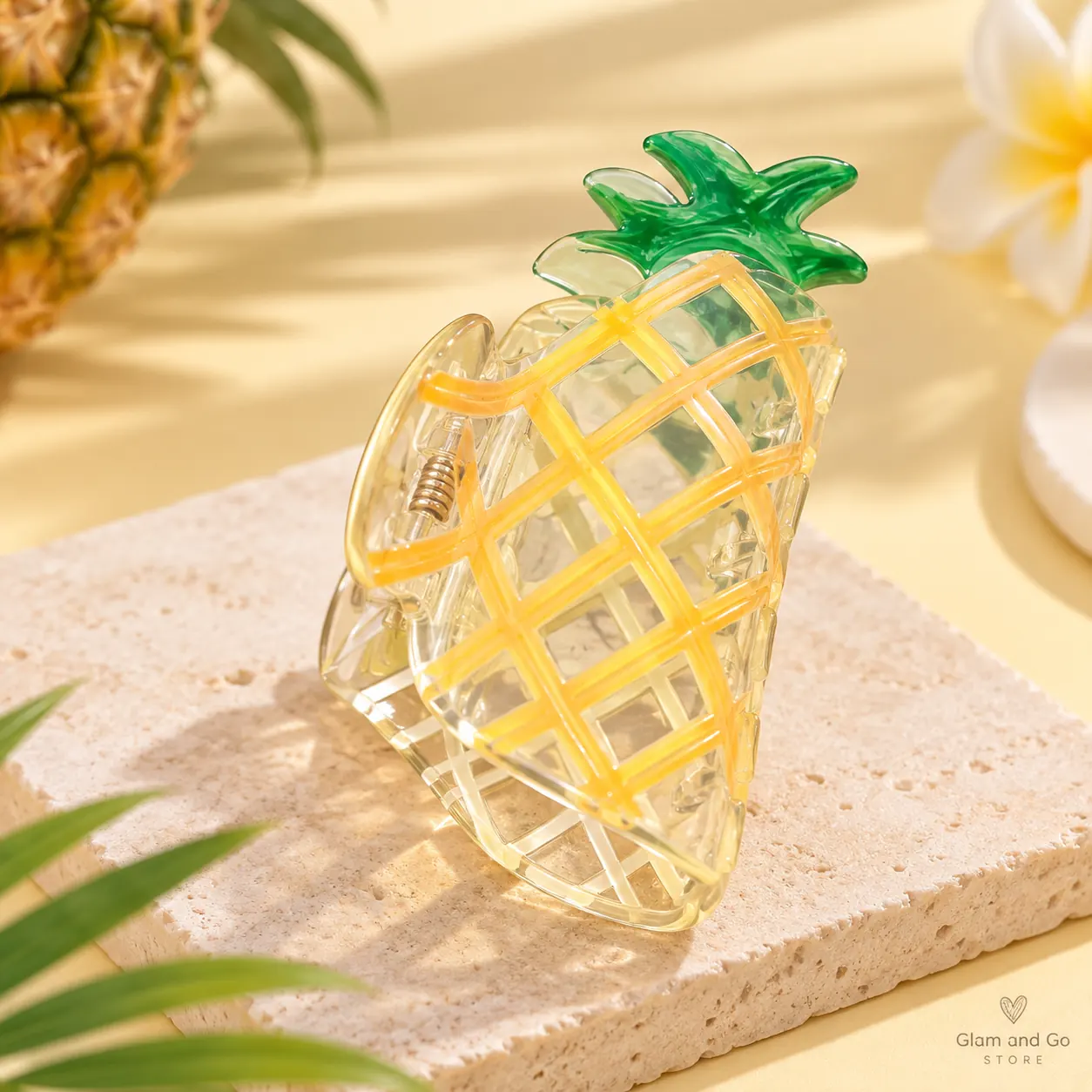 Transparent Pineapple Lattice Hair Claw Clip – Yellow & Green