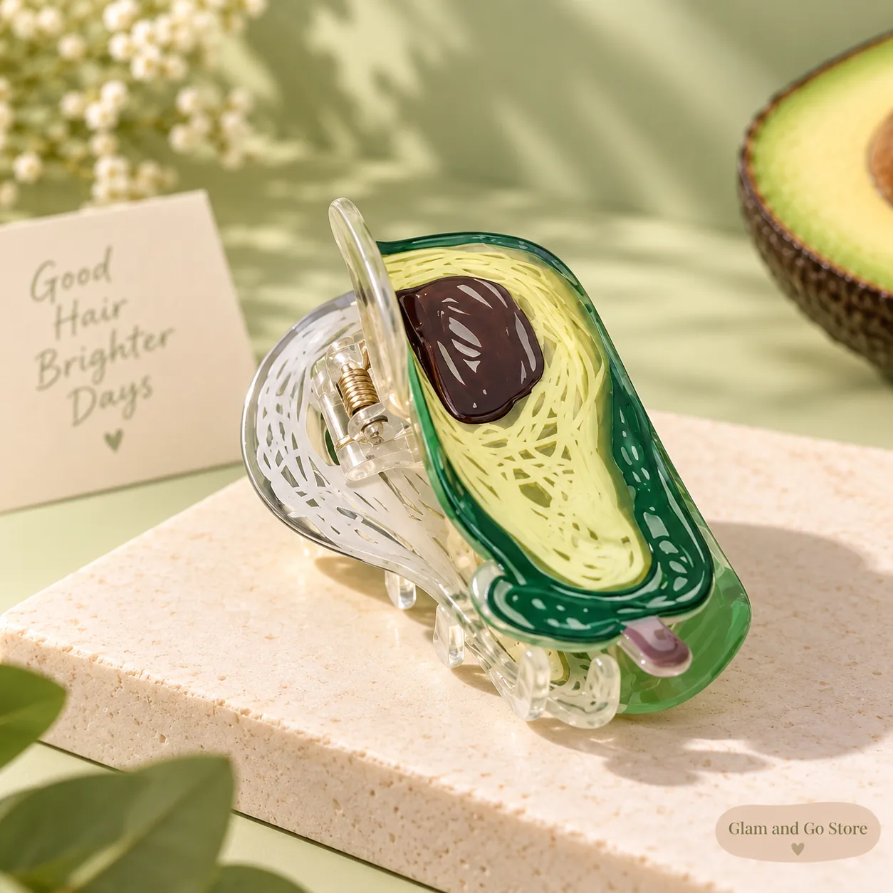 Cute Avocado Fruit Hair Claw Clip – Green & Brown — image 2