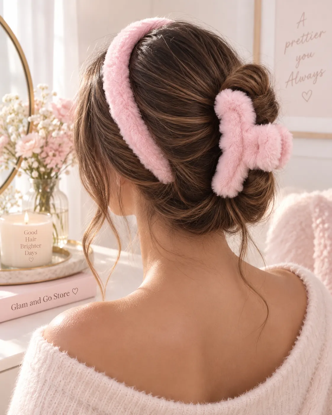 Fluffy Plush Headband & Hair Claw Clip Set – Multi Colours — image 2