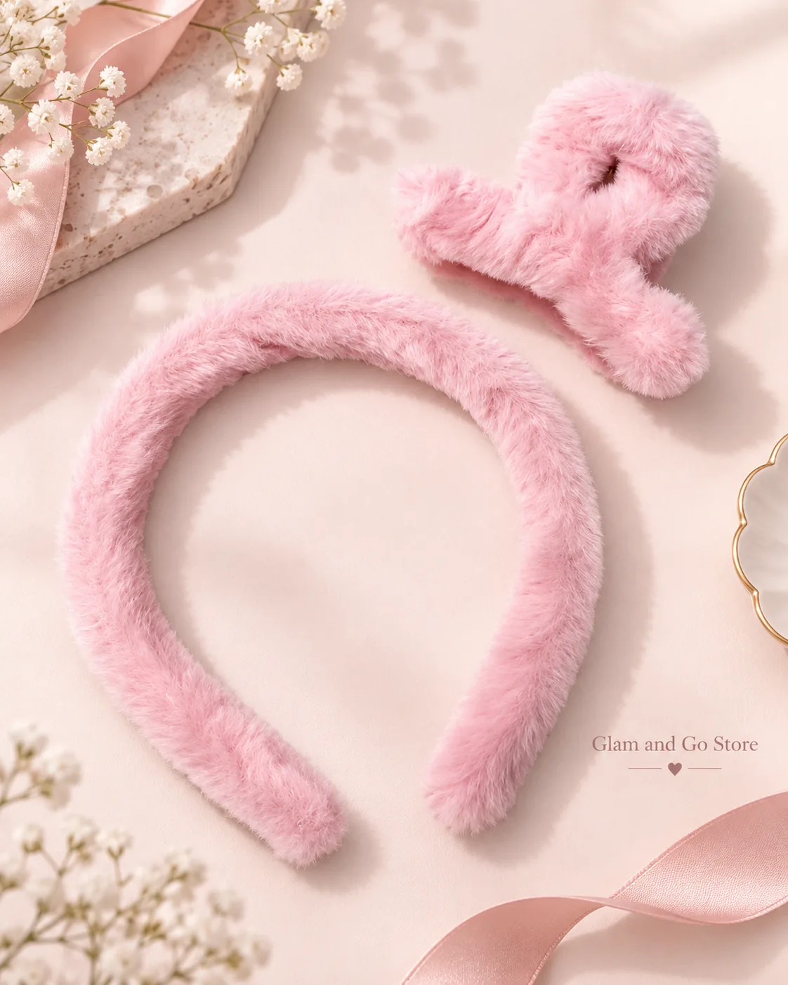 Fluffy Plush Headband & Hair Claw Clip Set – Multi Colours — image 3
