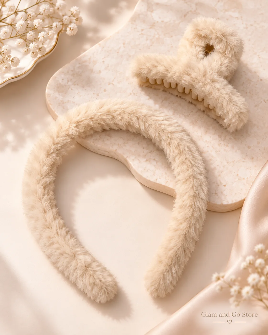 Fluffy Plush Headband & Hair Claw Clip Set – Multi Colours — image 8