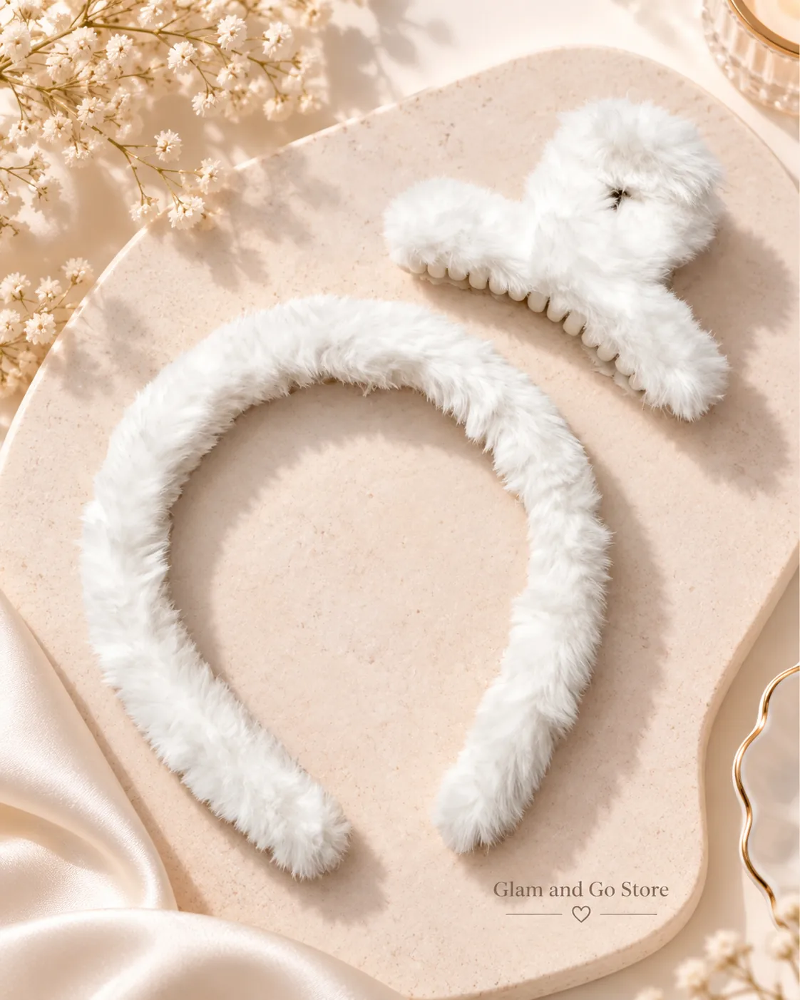 Fluffy Plush Headband & Hair Claw Clip Set – Multi Colours — image 7