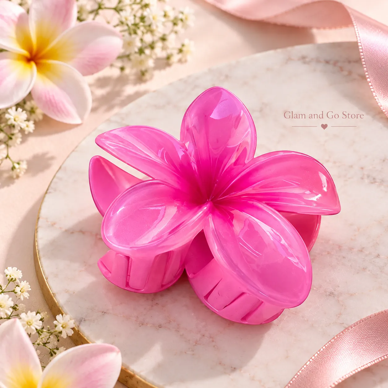 Glossy Plumeria Flower Hair Claw Clip – Multi Colours — image 2