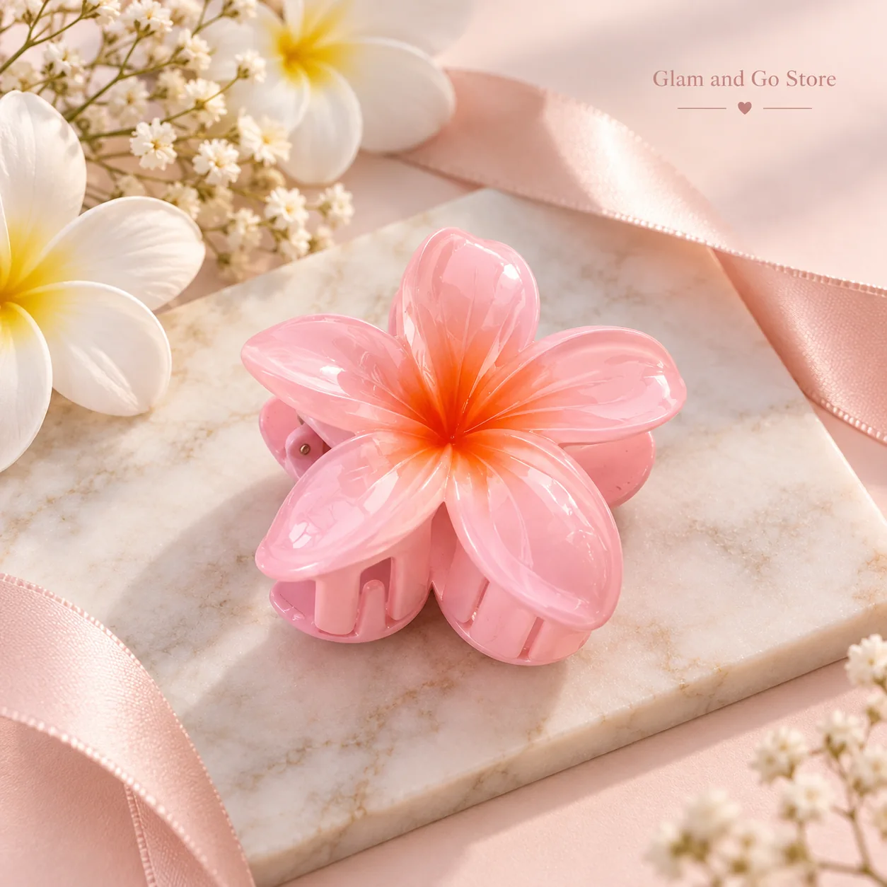 Glossy Plumeria Flower Hair Claw Clip – Multi Colours — image 3