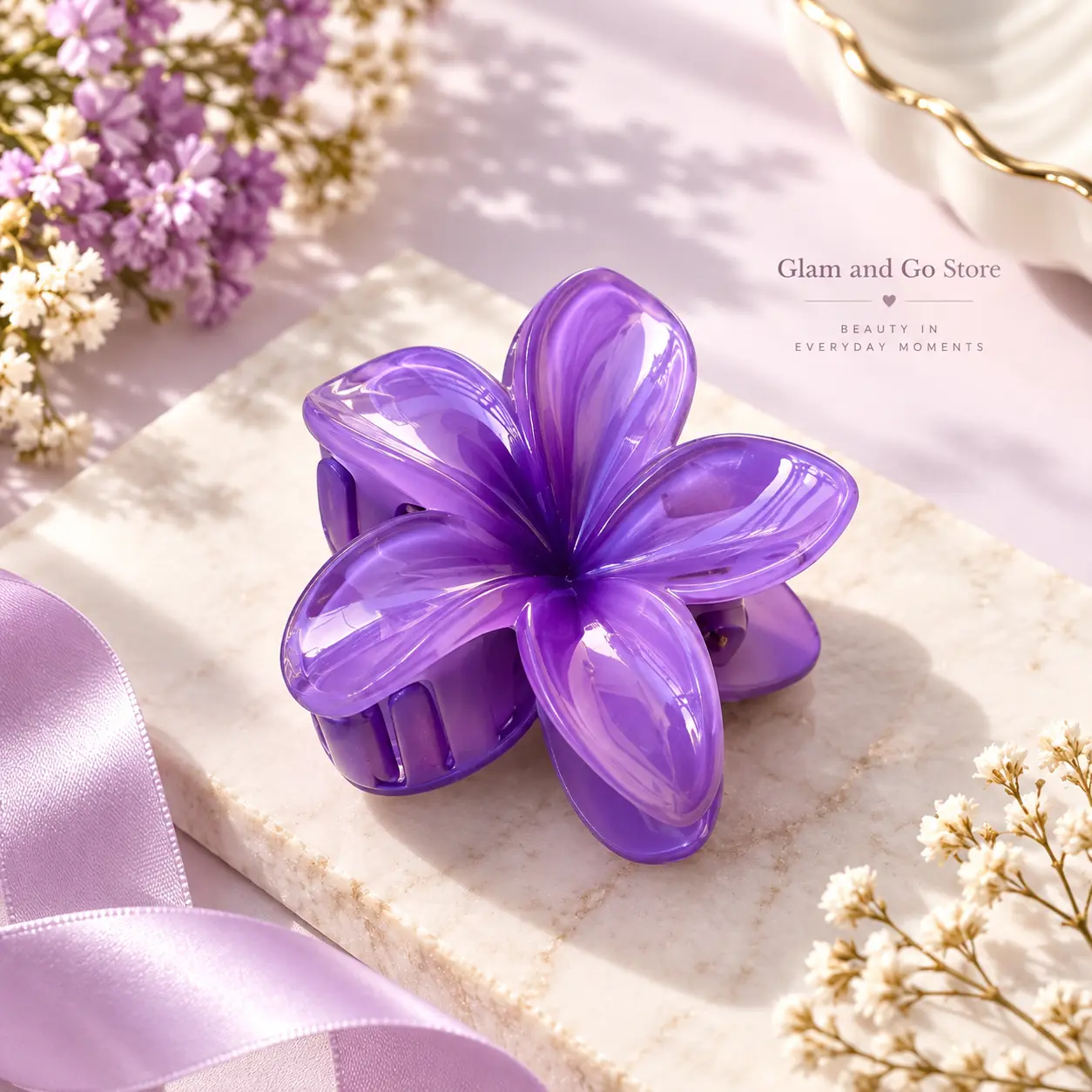 Glossy Plumeria Flower Hair Claw Clip – Multi Colours — image 6