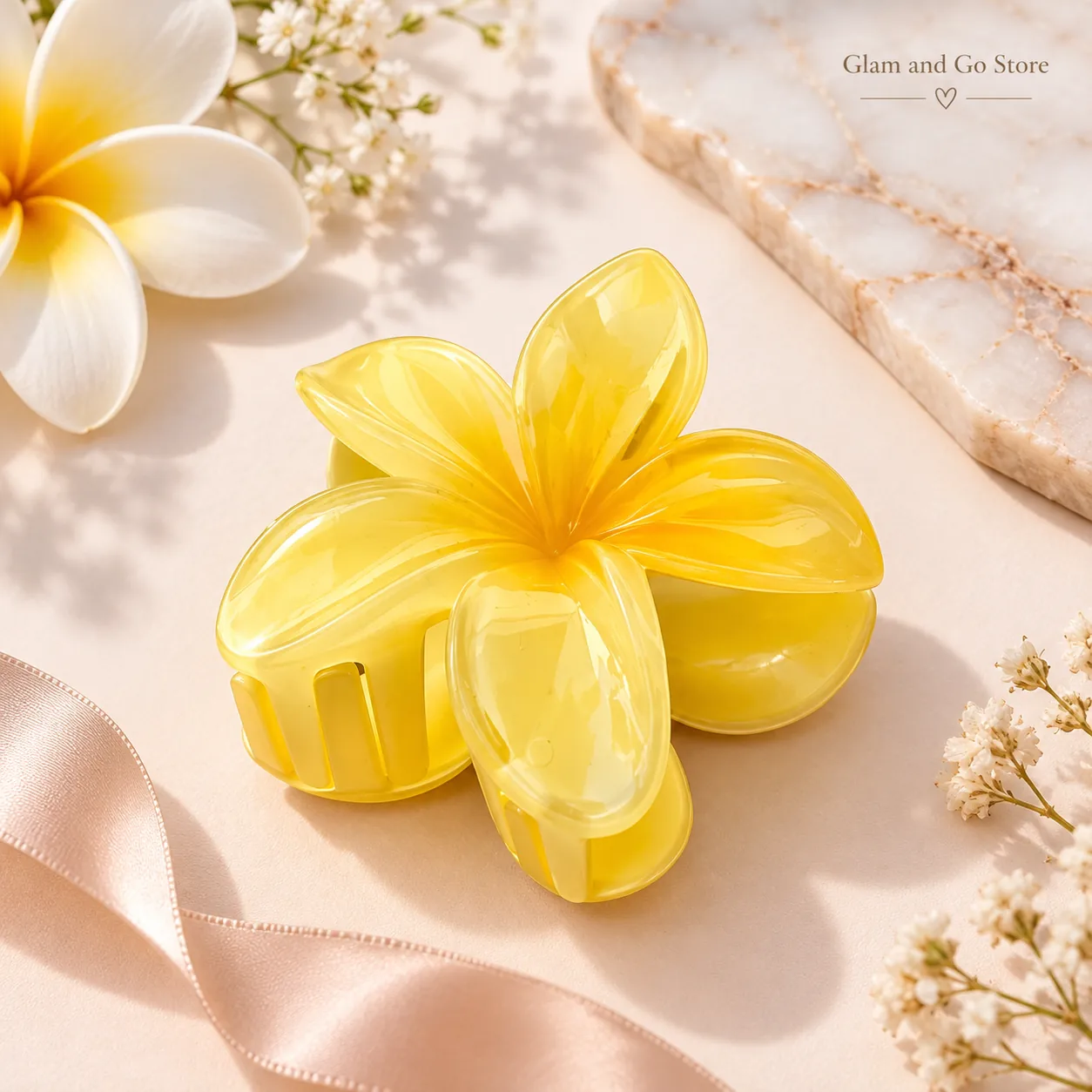 Glossy Plumeria Flower Hair Claw Clip – Multi Colours — image 5