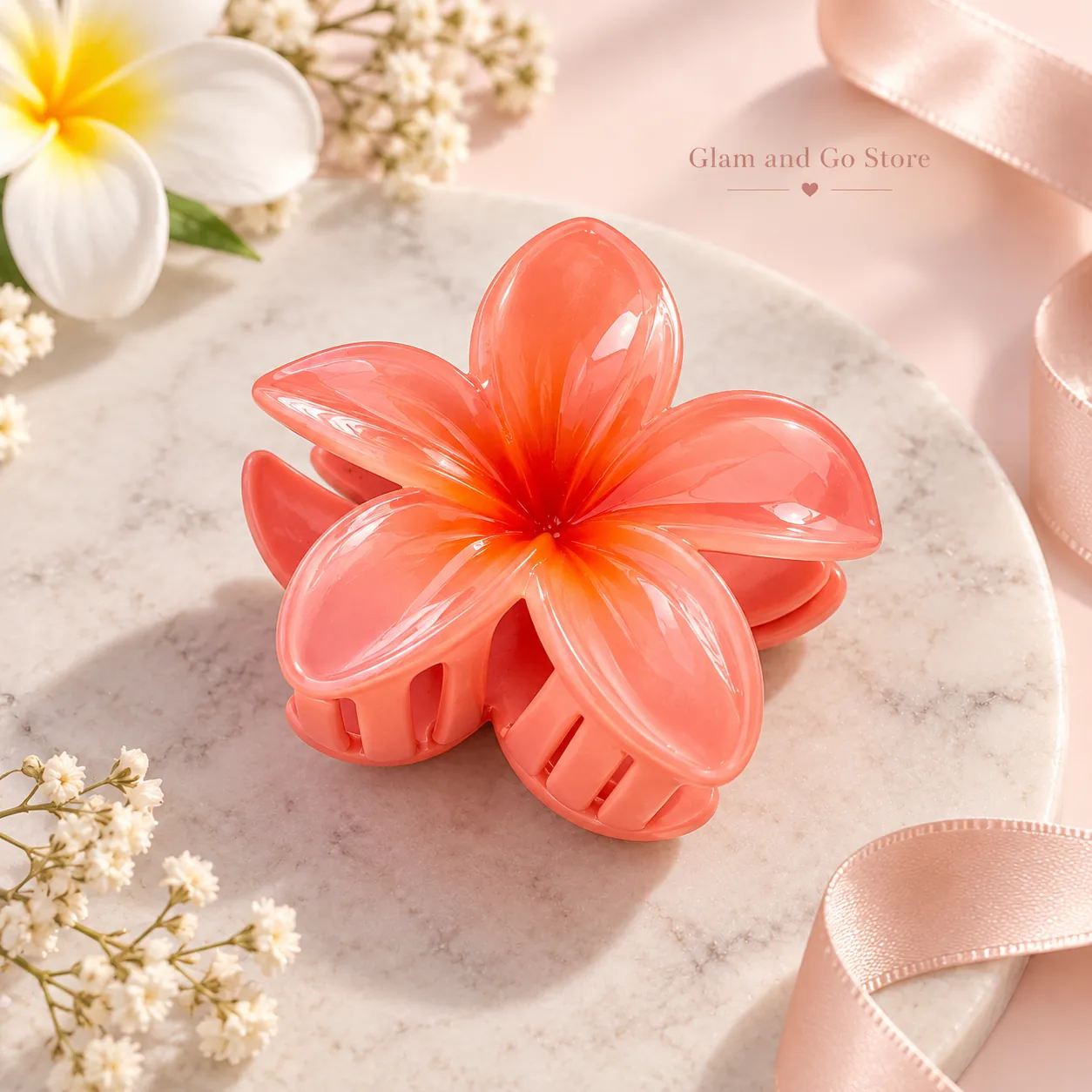 Glossy Plumeria Flower Hair Claw Clip – Multi Colours — image 4