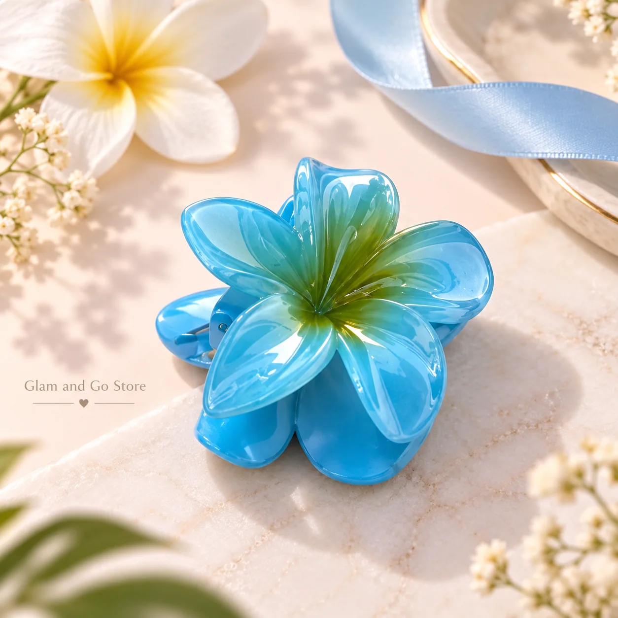 Glossy Plumeria Flower Hair Claw Clip – Multi Colours — image 7