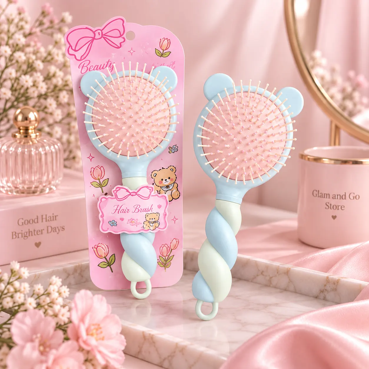 Cute Pastel Bear Ear Detangling Hair Brush – Multi Colours — image 3