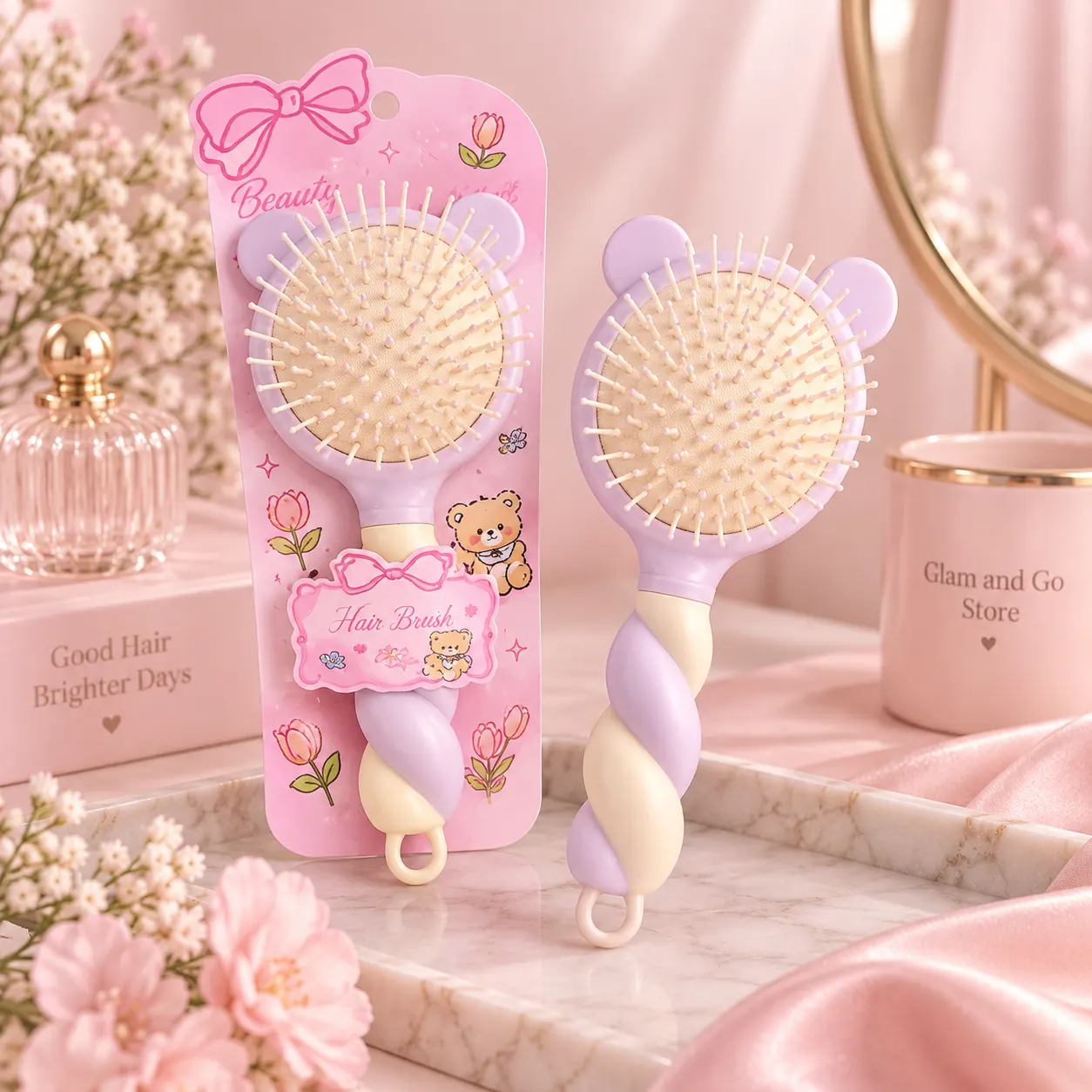 Cute Pastel Bear Ear Detangling Hair Brush – Multi Colours — image 4