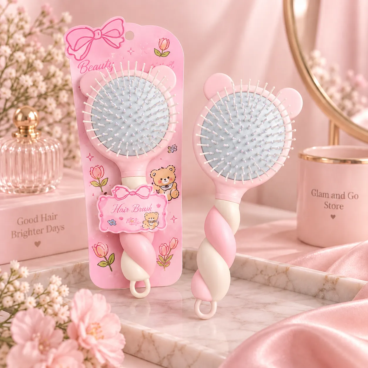 Cute Pastel Bear Ear Detangling Hair Brush – Multi Colours — image 5