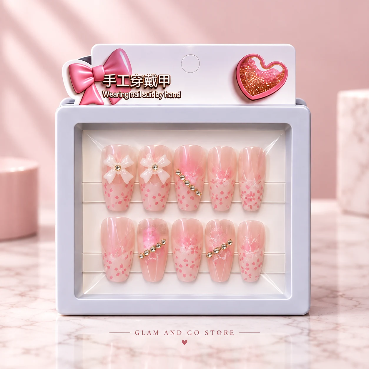 Blush Floral Bow Press-On Nails