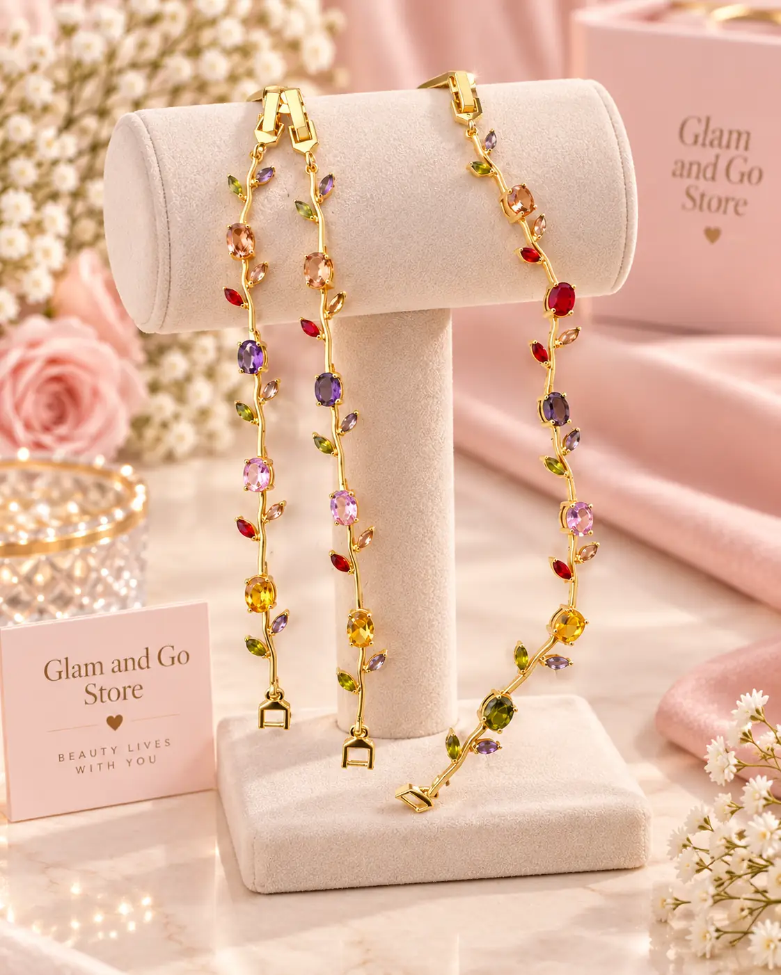 Multicolour Crystal Vine Bracelet – Gold Tone