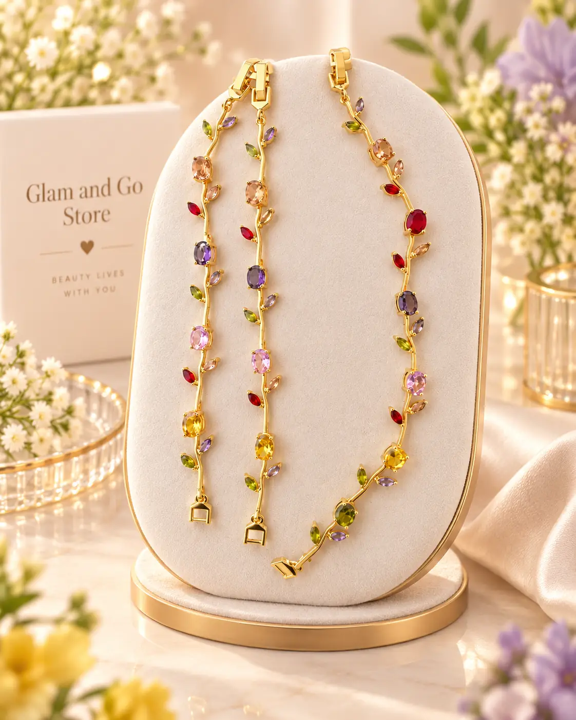 Multicolour Crystal Vine Bracelet – Gold Tone — image 2