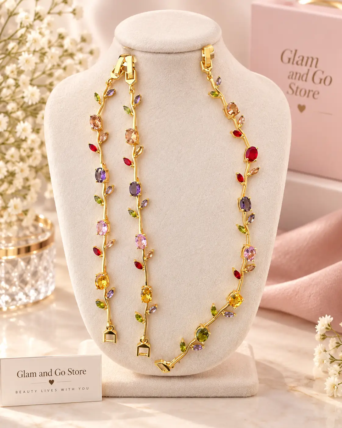 Multicolour Crystal Vine Bracelet – Gold Tone — image 3