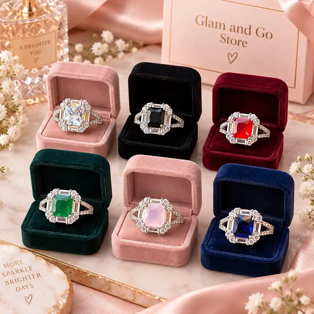 Luxury Square Crystal Halo Statement Ring – Multi Colours