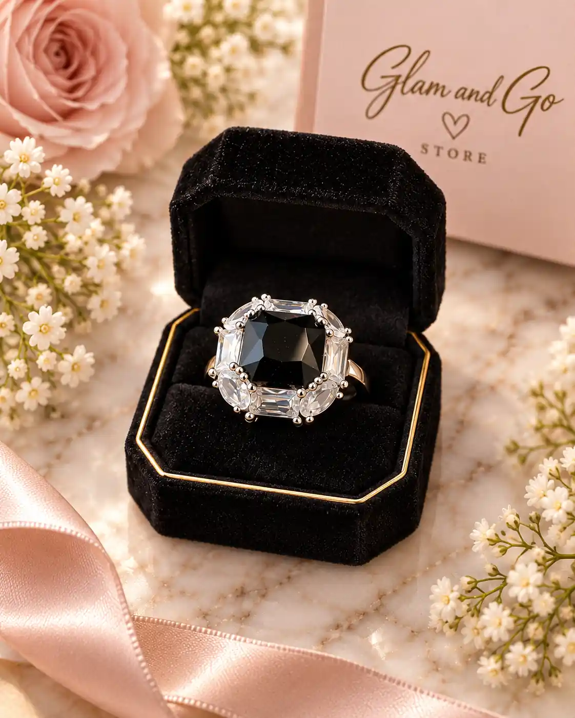 Luxury Square Gemstone Halo Statement Ring – Multi Colours — image 2