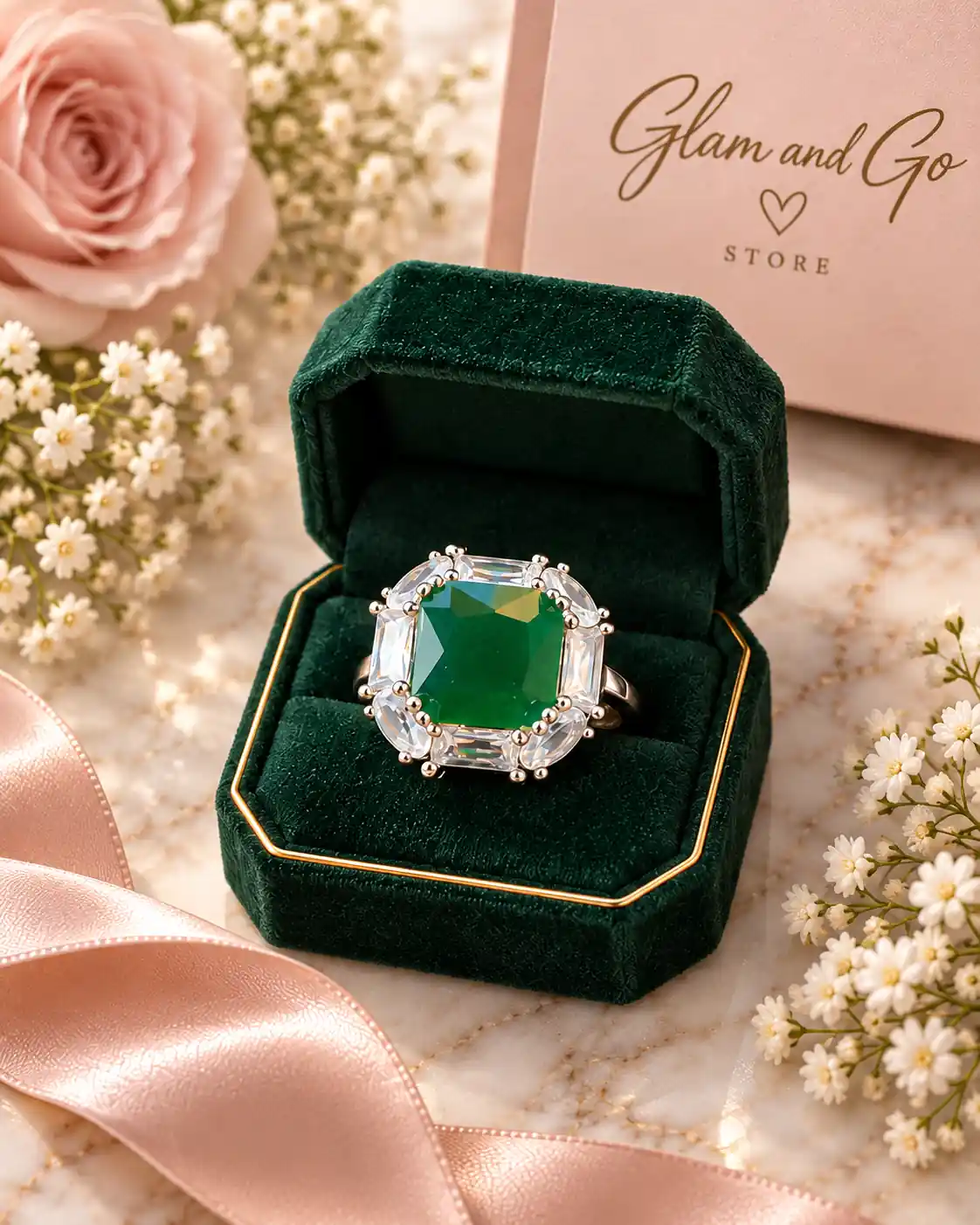 Luxury Square Gemstone Halo Statement Ring – Multi Colours — image 4