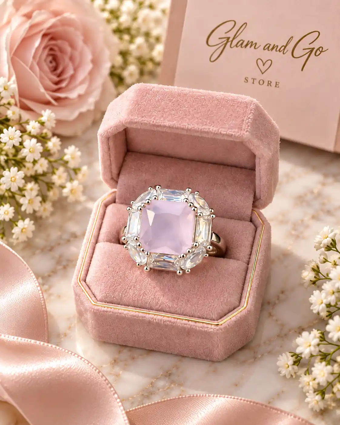Luxury Square Gemstone Halo Statement Ring – Multi Colours — image 5