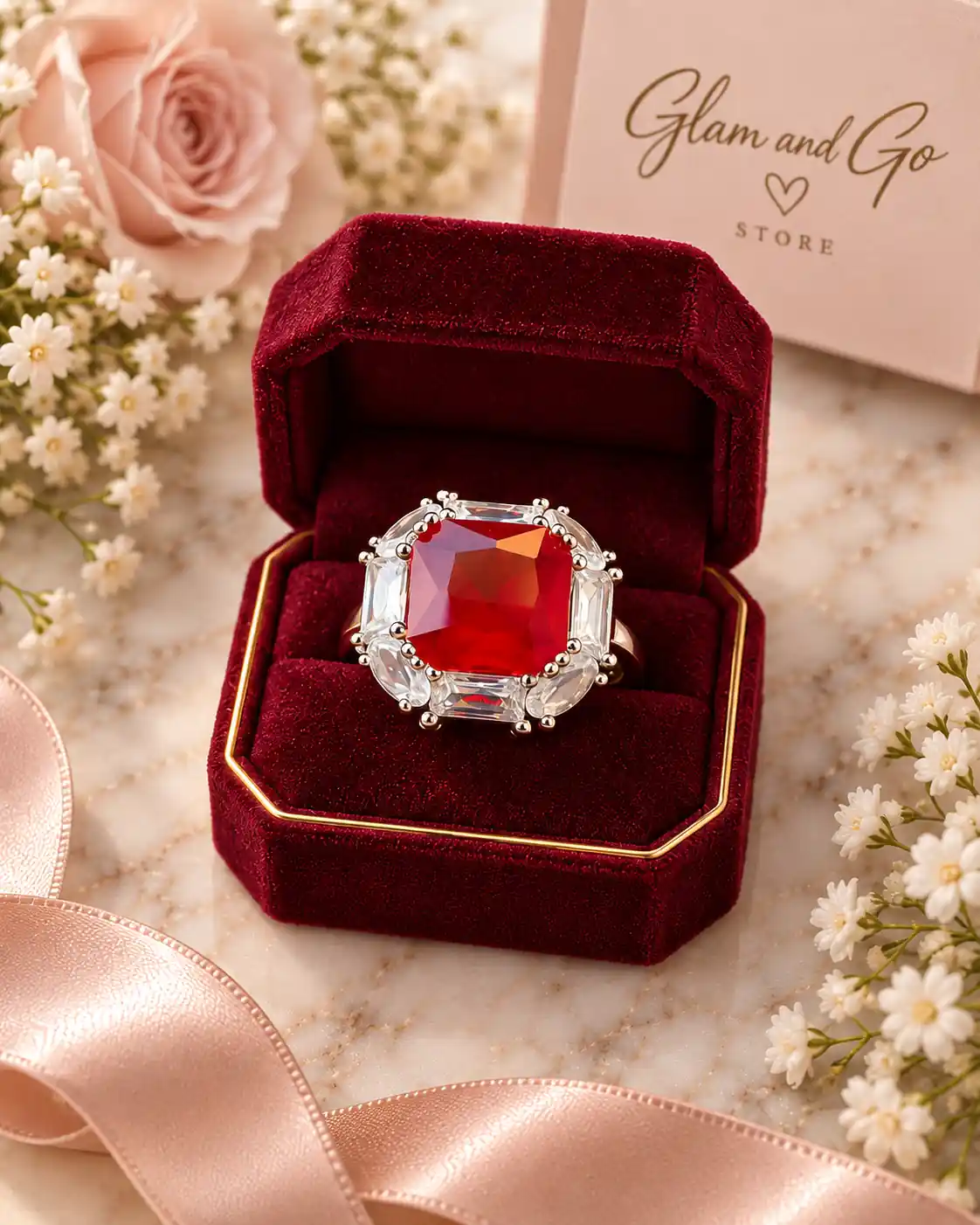 Luxury Square Gemstone Halo Statement Ring – Multi Colours — image 6