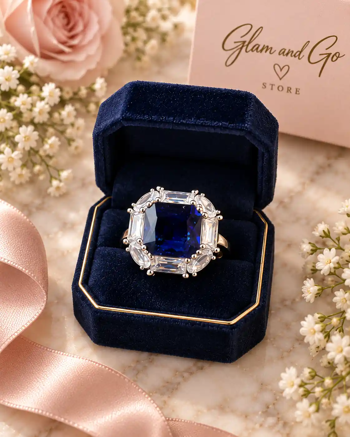 Luxury Square Gemstone Halo Statement Ring – Multi Colours — image 7