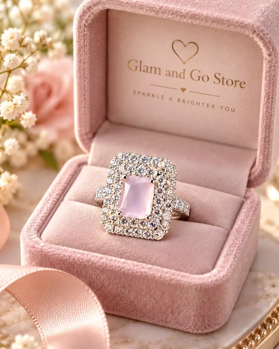 Luxury Rectangular Double Halo Crystal Statement Ring – Multi Colours — image 2
