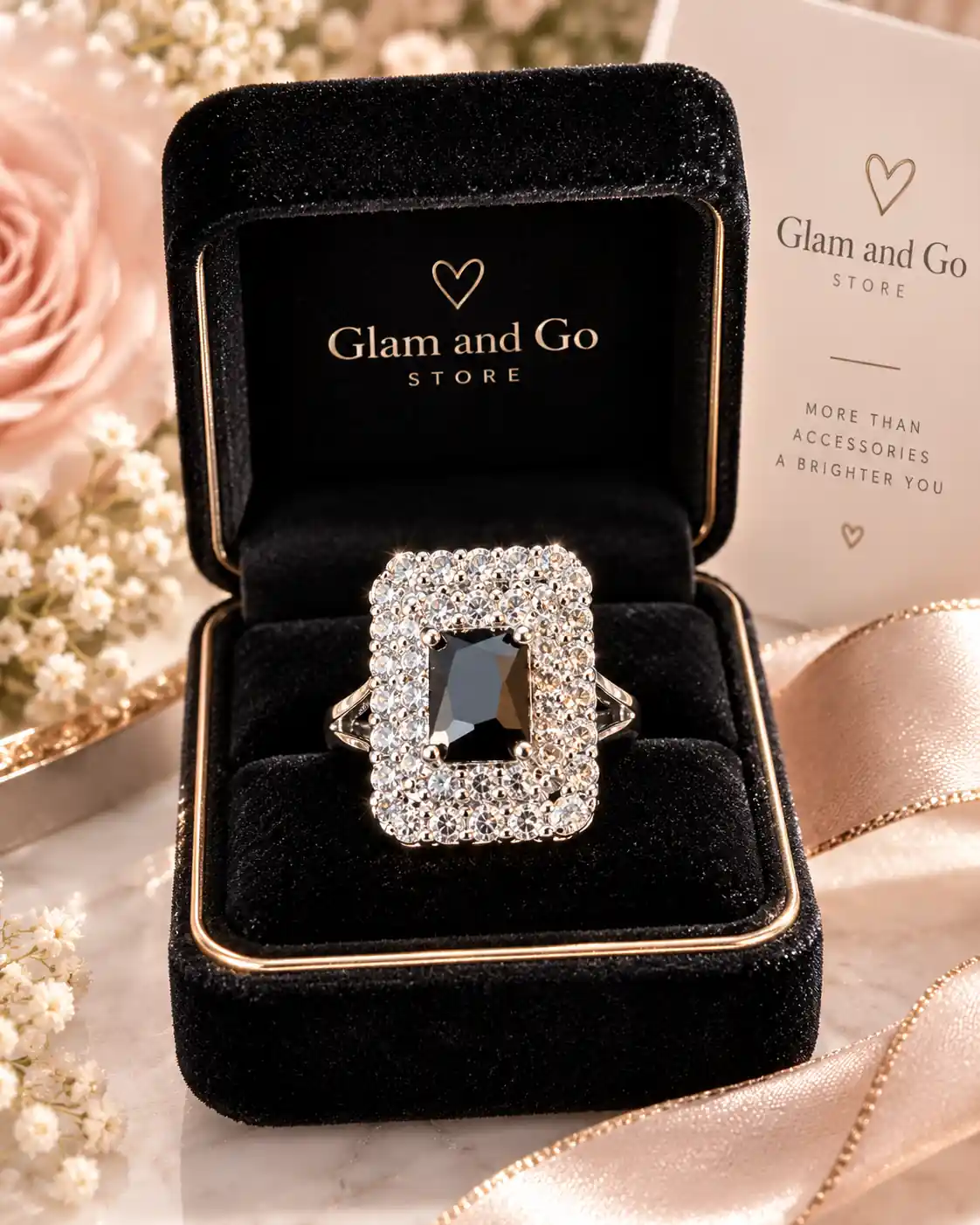Luxury Rectangular Double Halo Crystal Statement Ring – Multi Colours — image 4