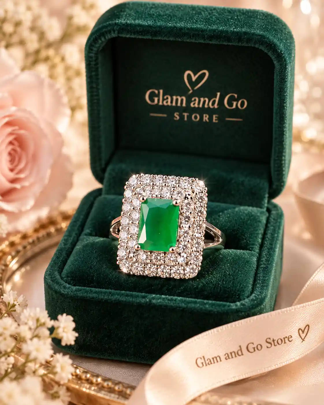 Luxury Rectangular Double Halo Crystal Statement Ring – Multi Colours — image 6