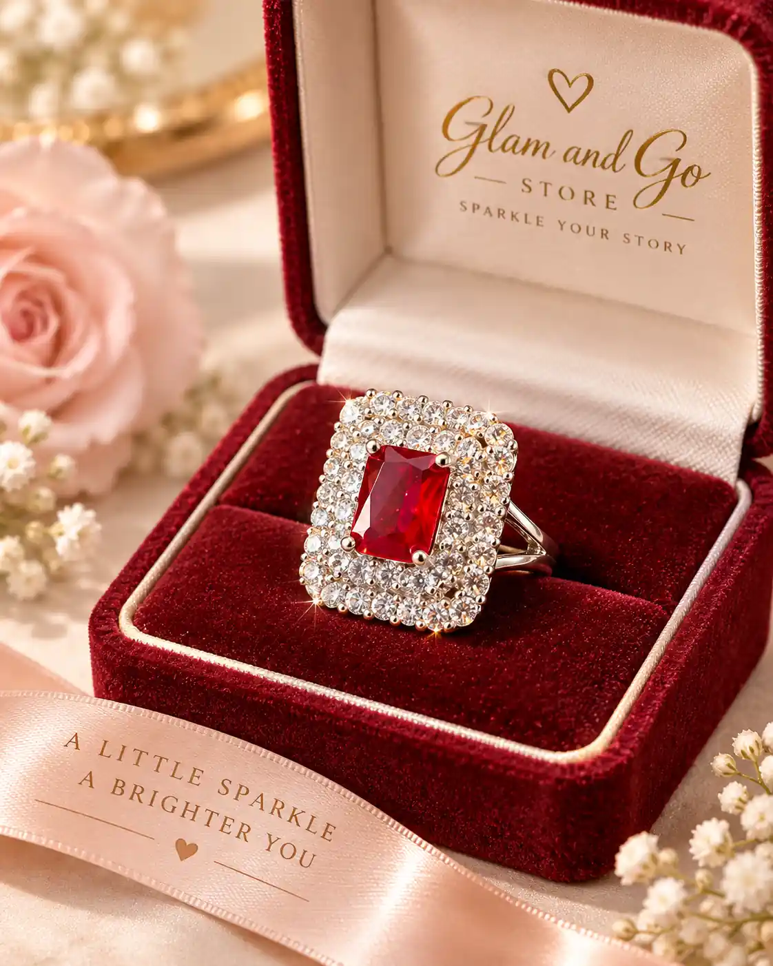 Luxury Rectangular Double Halo Crystal Statement Ring – Multi Colours — image 7