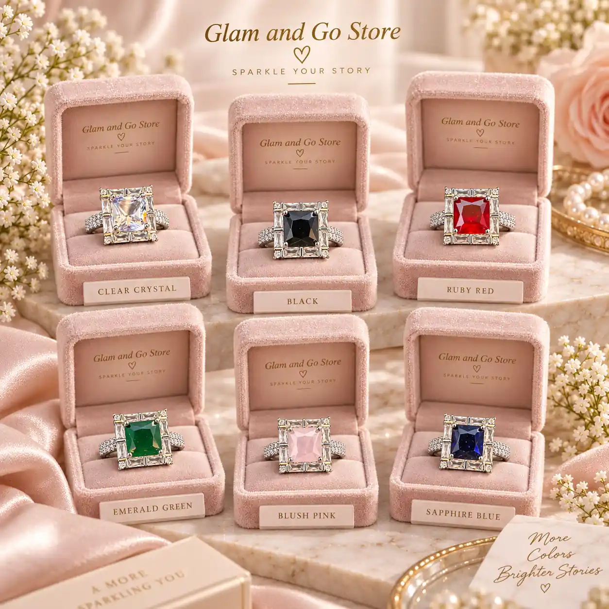 Luxury Square Crystal Frame Statement Ring – Multi Colours