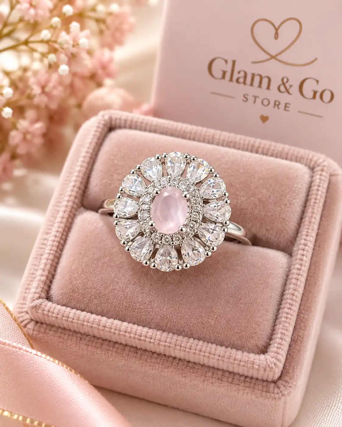 Luxury Floral Teardrop Halo Statement Ring – Multi Colours — image 3