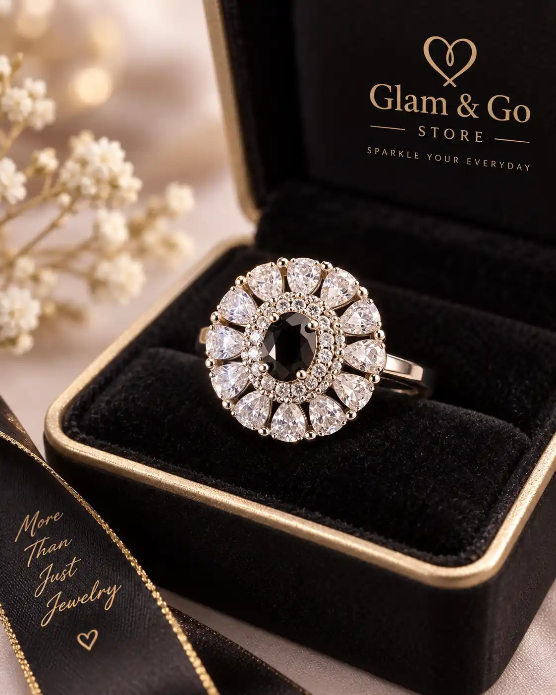 Luxury Floral Teardrop Halo Statement Ring – Multi Colours — image 2