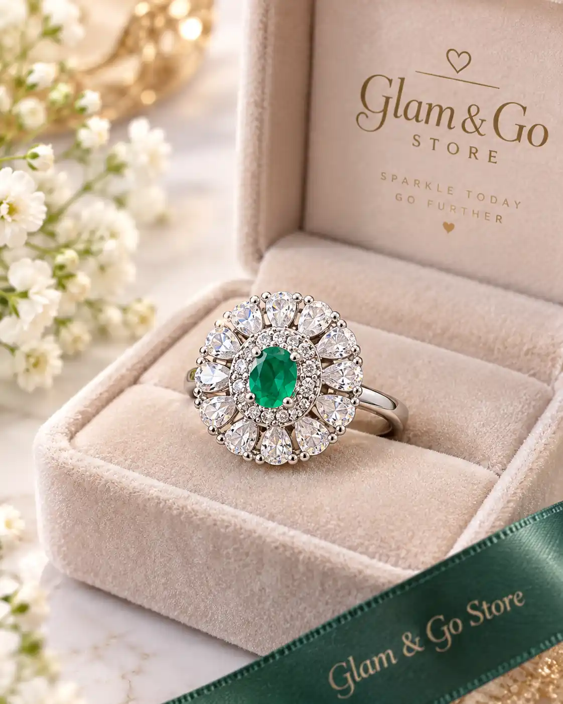 Luxury Floral Teardrop Halo Statement Ring – Multi Colours — image 5