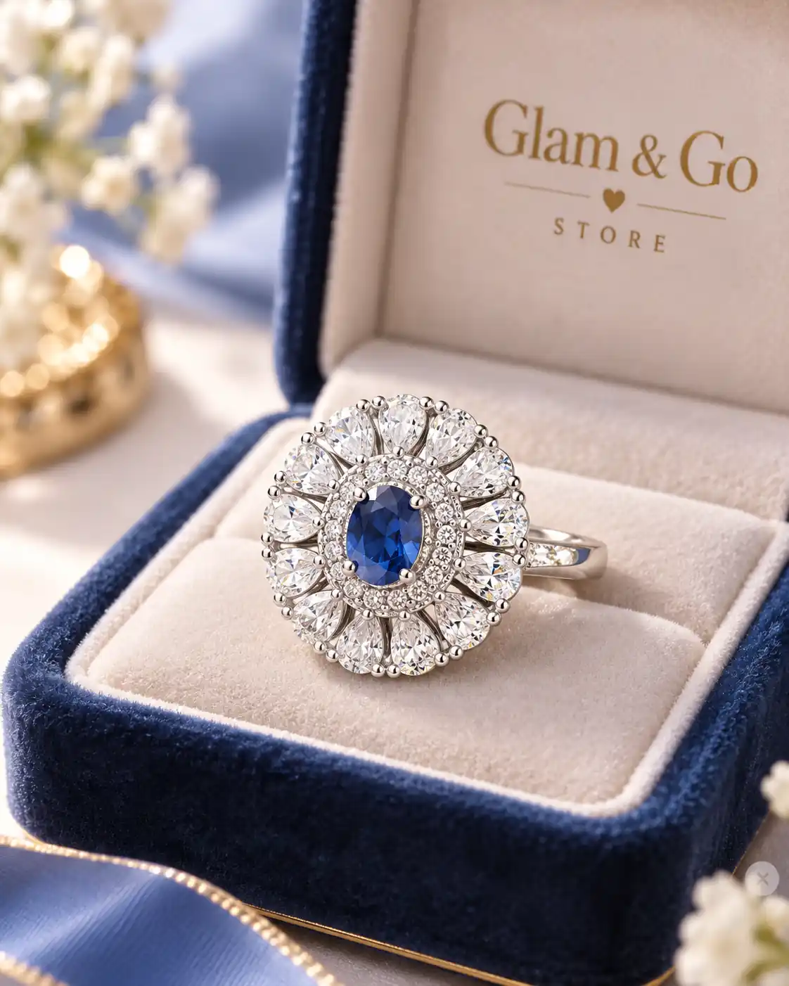 Luxury Floral Teardrop Halo Statement Ring – Multi Colours — image 7