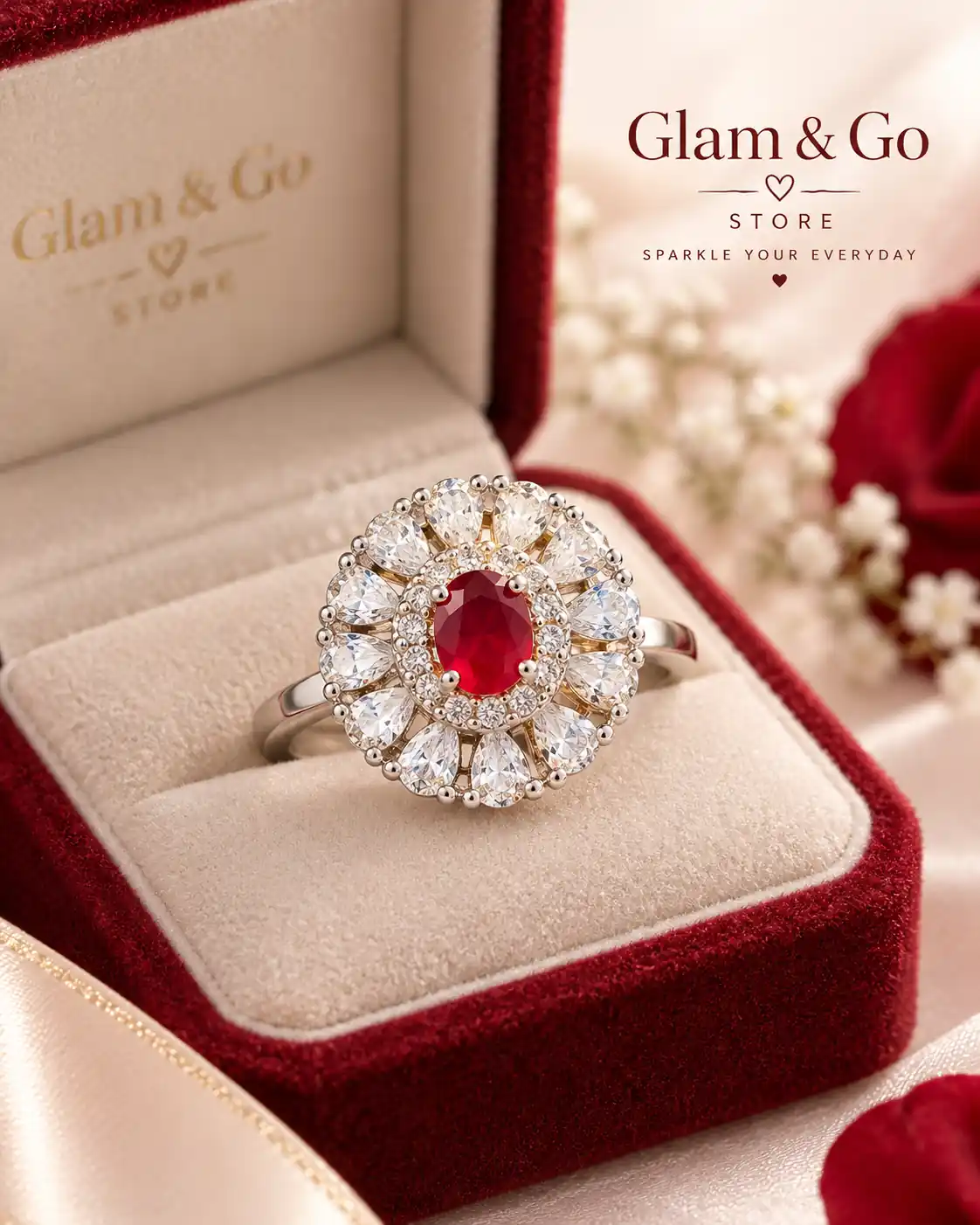 Luxury Floral Teardrop Halo Statement Ring – Multi Colours — image 6